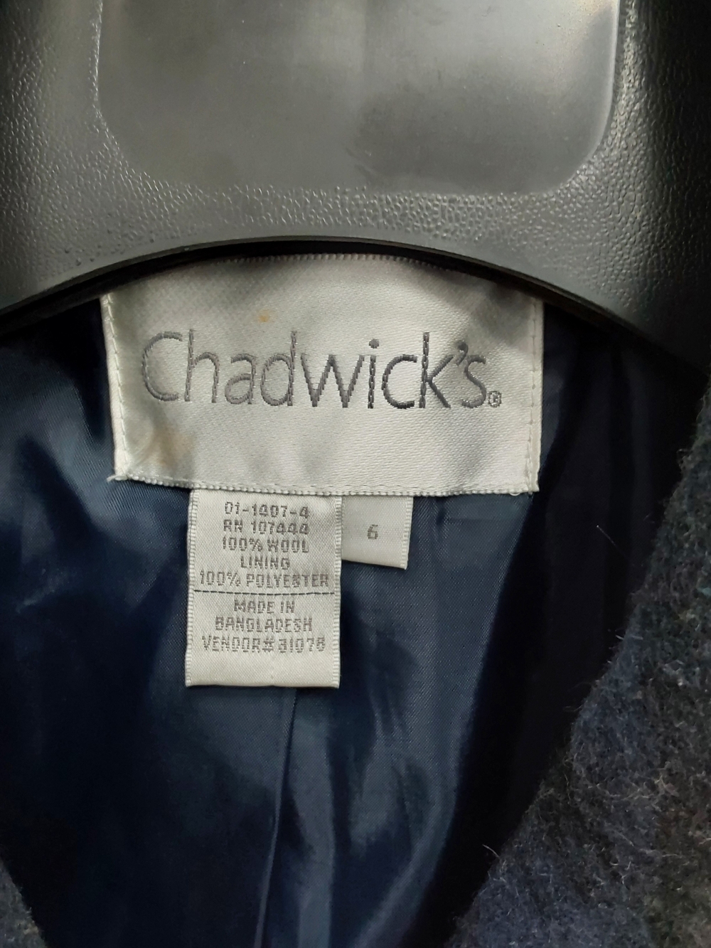Vintage Navy Blue Plaid Double-Breasted Wool  Peacoat 6 - Picture 3 of 7